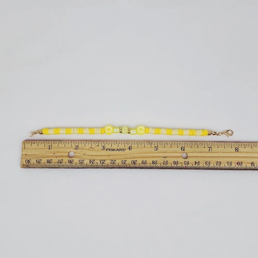 Handmade Mom Smiley Face Yellow Bracelet